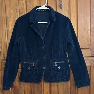 Vintage Gitano Women's Dark Navy Blue Corduroy Button Up Collared Jacket Size M